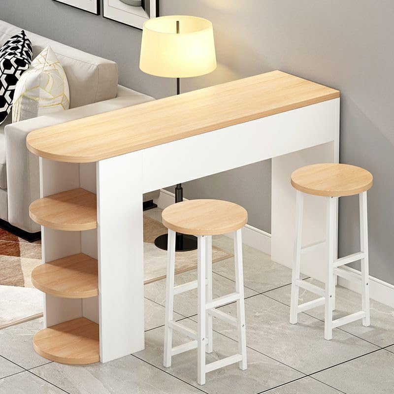 3-Piece Bar Table with Stools, Modern Living Room Set 3-Tier Storage Shelves ...