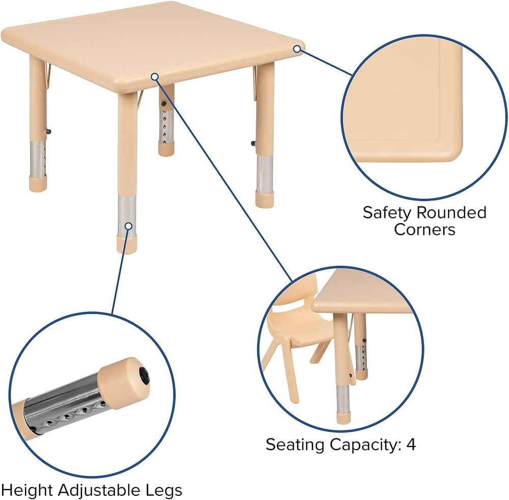 Flash Furniture 24 in Plastic Square Activity Table with 4 Chairs, Natural | ...