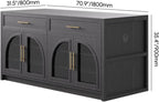 homary 71" Kitchen Island with LED Light Strip,Glass Doors, Modern Black Large Stationary Storage Islands with Adjustable Shelves and Drawers,Seats to 4 for Dining Room