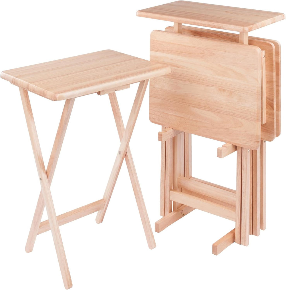 Winsome Riley Set of 4 Snack Tables with Stand in Natural Finish