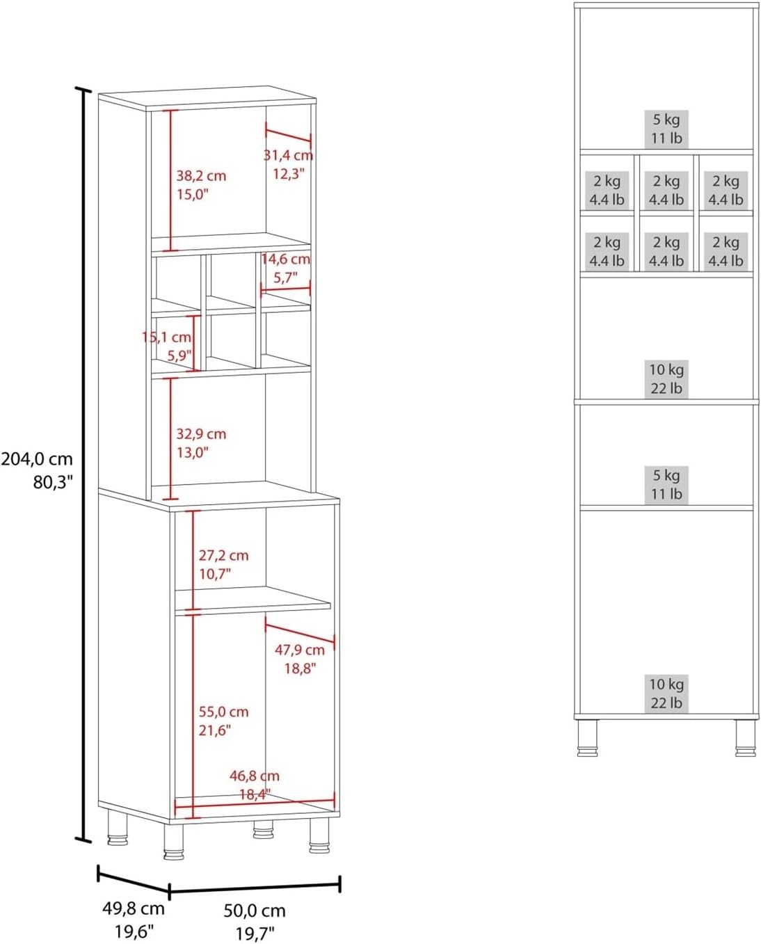 Kitchen Pantry, 2 Doors, 4 Legs, 8 Shelves ﻿,for Kitchen