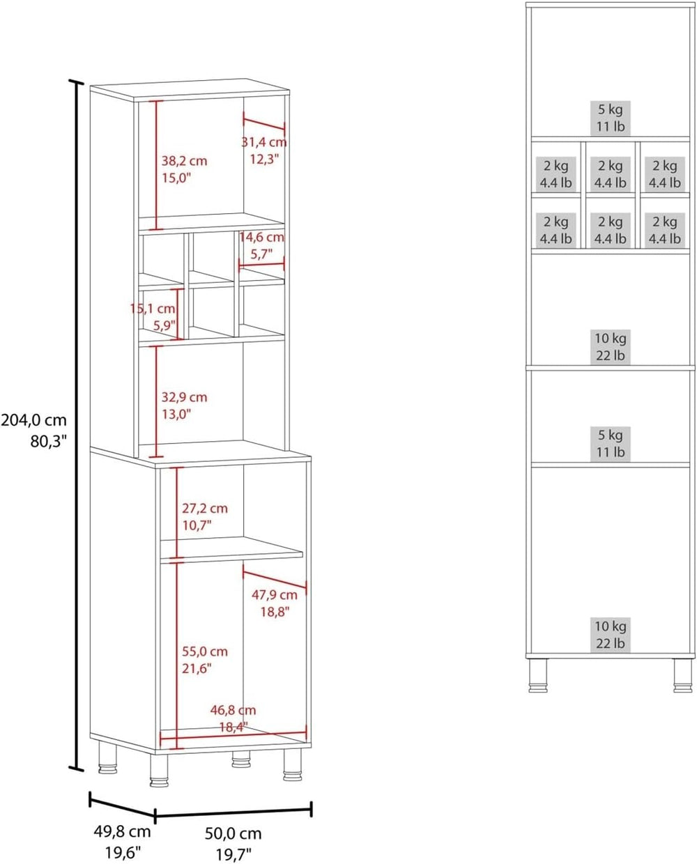 Kitchen Pantry, 2 Doors, 4 Legs, 8 Shelves ﻿