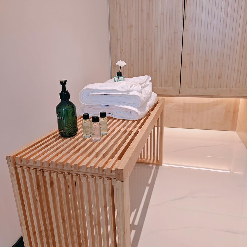 Versatile Wooden Slatted Bench - Sleek Modern Design for Dining, Entryway, Bedroom - Indoor Use with Storage Capability for Home, Kitchen, Bathroom & Beyond (Natural)