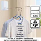 Dryline Retractable Clothesline, White, Indoor Outdoor Wall Mounted Drying Rack, 15kg Weight Capacity, 4.2m Length, for Laundry Room, RV, Bathroom