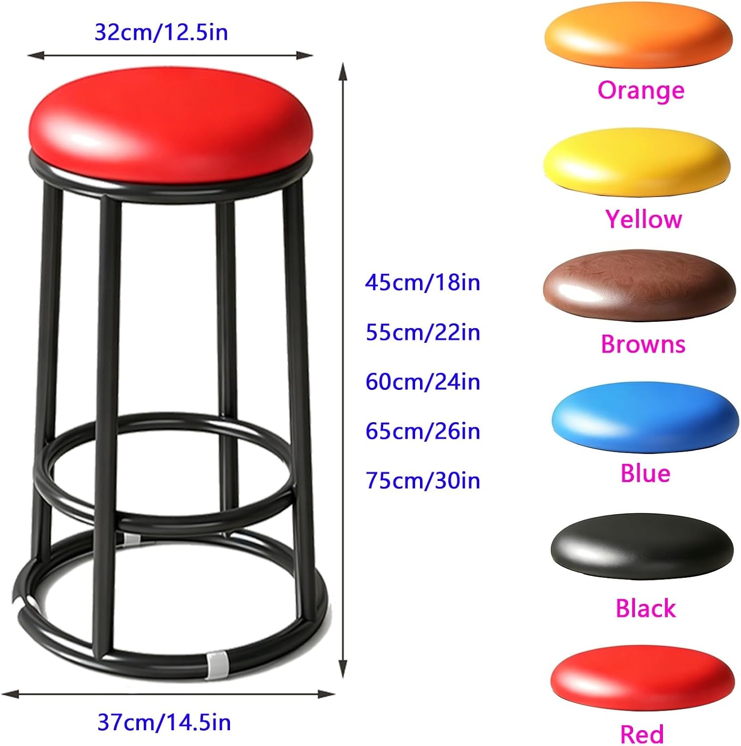 Backless Counter Stools, Metal Bar Stools, Office Three-Ring High Chair, Widen The Large Seat Surface, for Pub Coffee Home Dinning Kitchen Island(Red,45cm/18in)