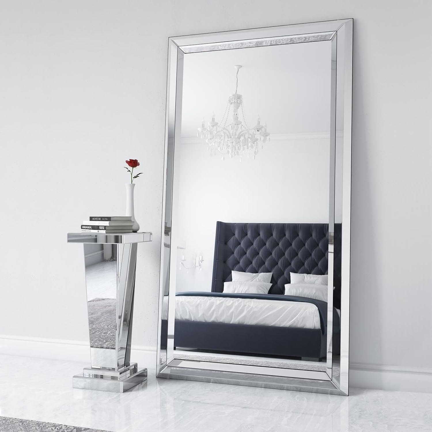 Howard Elliott Collection Tapered Mirrored Pedestal Accent Table, Elegant Modern Bed Side Style, Mirrored Finish Design, for Bedroom, Entryway or for Any Room, 15 x 15 x 36 Inch,