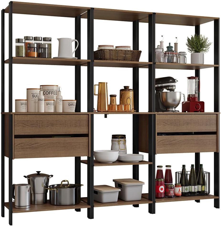 Madesa Kitchen Pantry Storage Rack with 4 Drawers and Open Shelves 78" L...
