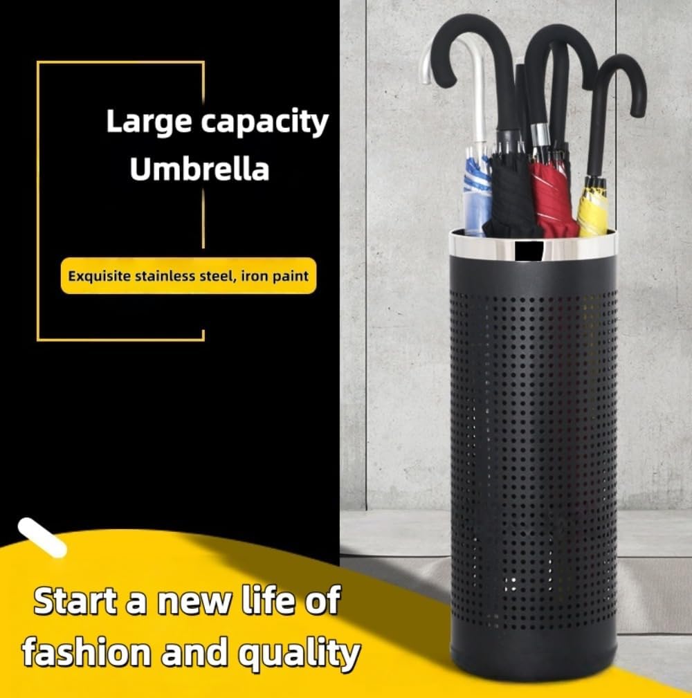 Stainless Steel Umbrella Stand Umbrella Storage Bin Space-Saving Perforated for Home Office Entryways Hotels (A)