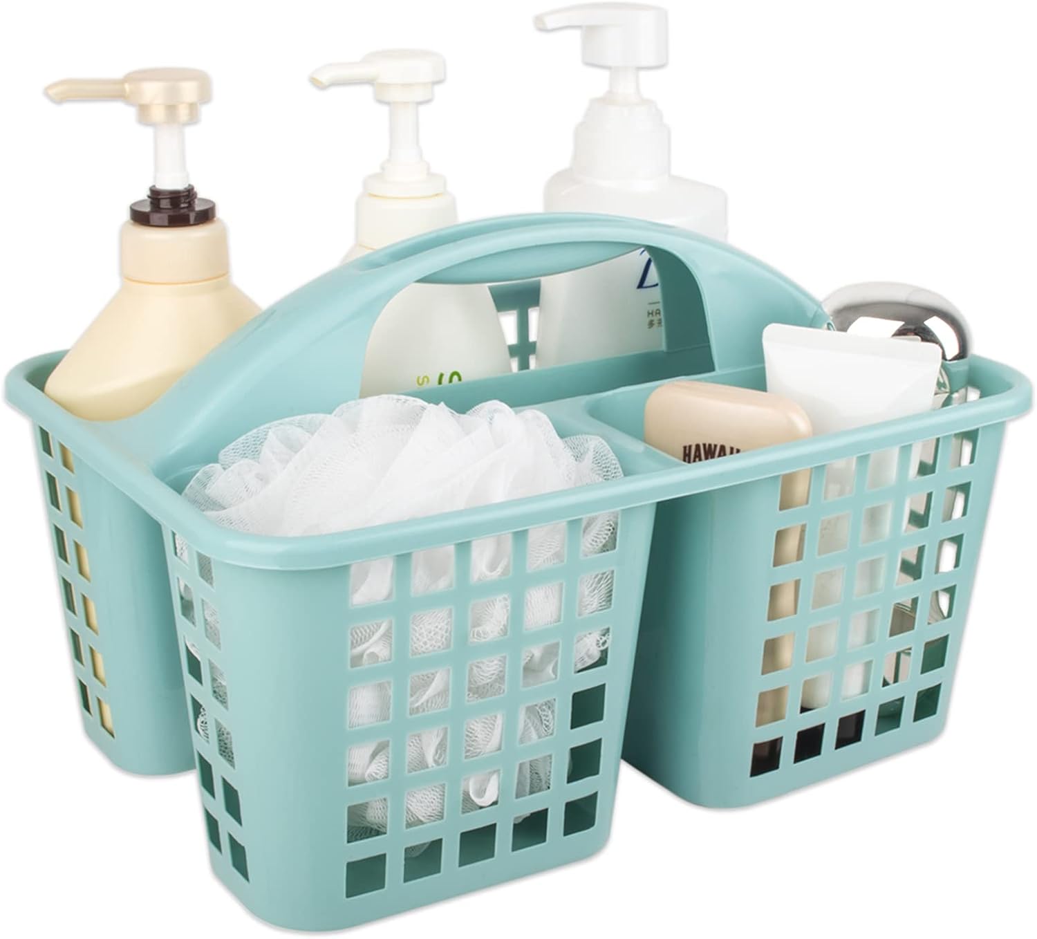 Portable Shower Caddy Basket with Compartments Cleaning Supplies Organizer with Handle Plastic Storage Divided Tool Bin for Bathroom, Bedroom, Kitchen, College Dorm, Garden, Under Sink, Light Blue