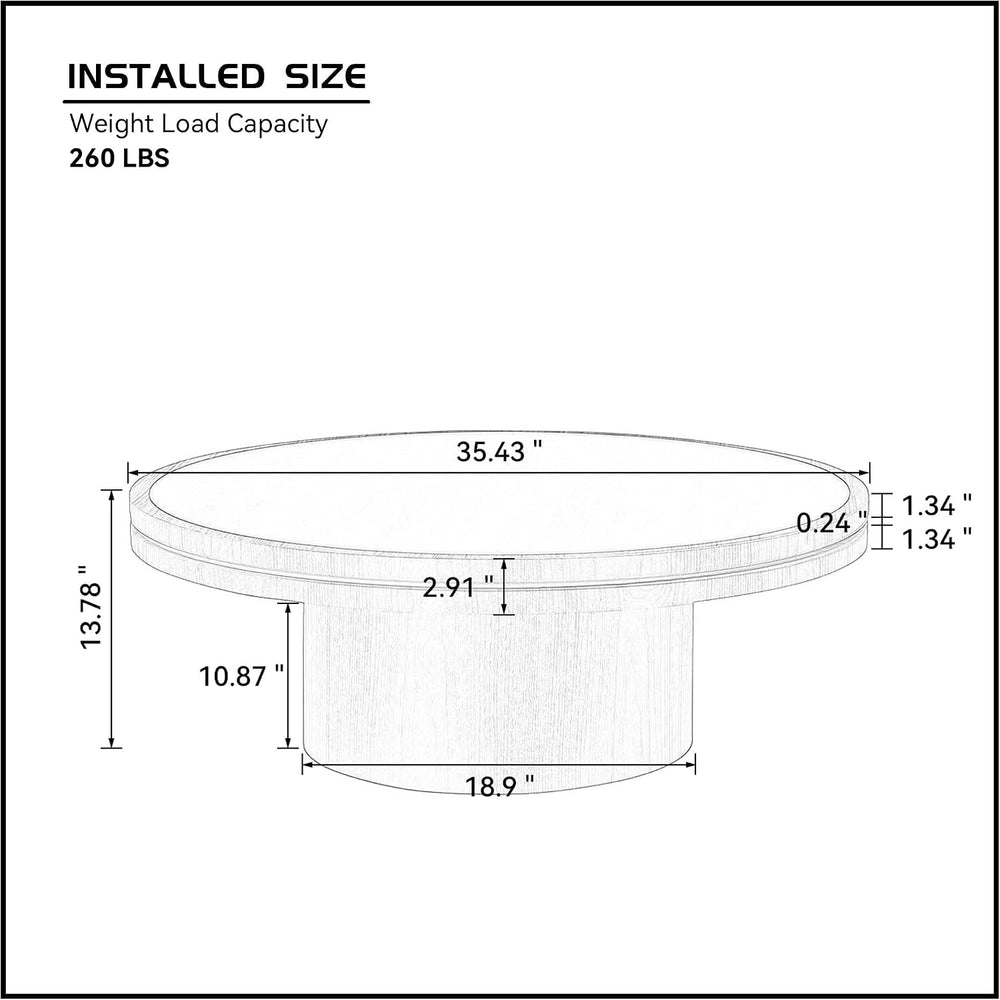 35.43 Inch Round Sintered Stone Side Table, No Assembly MDF Coffee Table with...