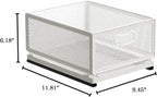 Sliding Cabinet Basket Organizer Drawer Self Adhesive Slide out Pantry Shelves Heavy Duty Carbon Steel Slide Cabinet Storage Basket with Handle for Bathroom Kitchen Home