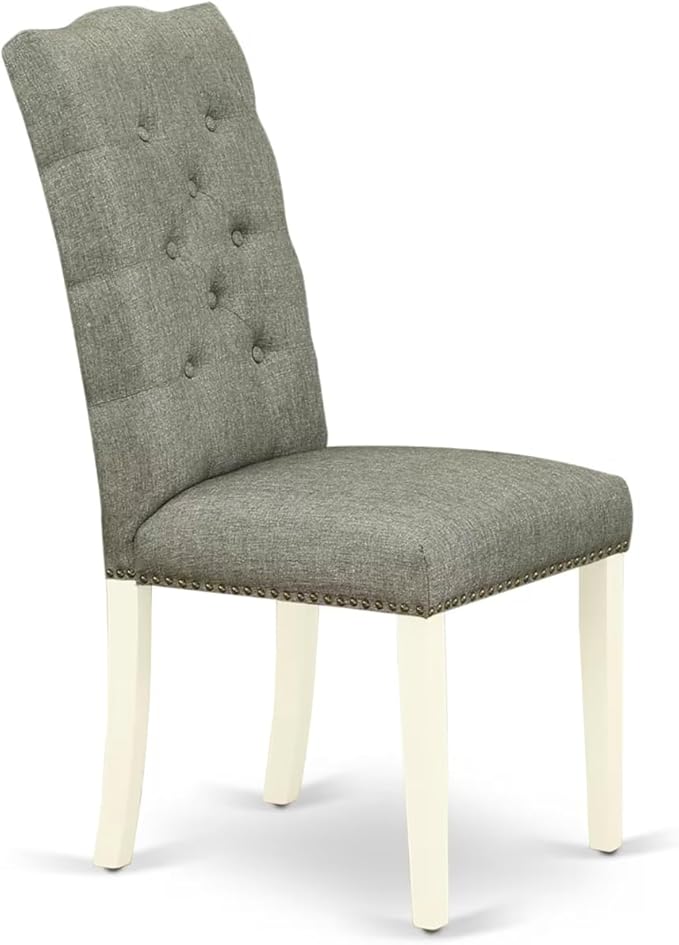 East West Furniture V027EL207-7 7 Piece Dining Room Table Set Consist of a Rectangle Kitchen Table with V-Legs and 6 Gray Linen Fabric Parsons Dining Chairs, 40x72 Inch, Multi-Color