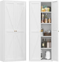 Kitchen Pantry Cabinet: Rustic White Steel Storage with Adjustable Shelves - Double Door Design for Small Apartments Kitchen Organization & Home Storage Solutions