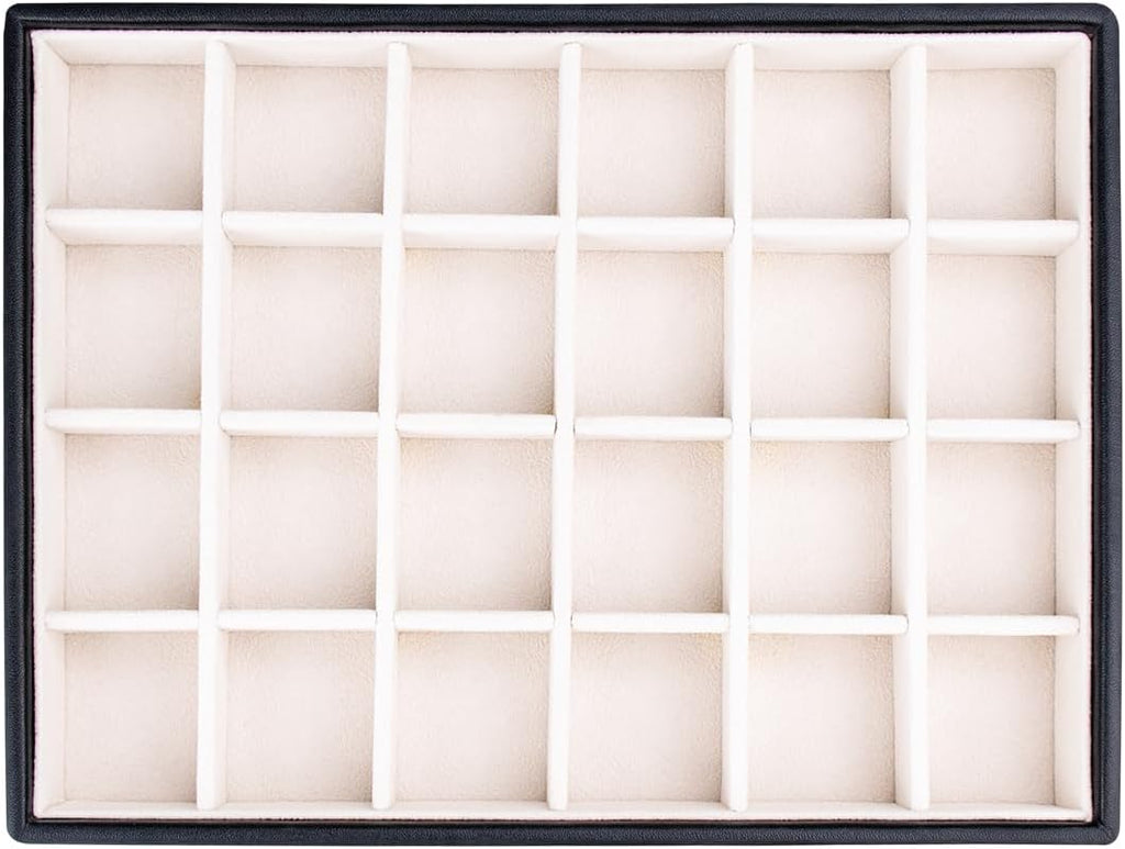 SANQIANWAN Leather Jewelry Organizer Trays Velvet Liner Storage Drawer Display Case Stackable Trays for Necklace,Rings and Earring (Black2)