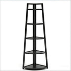 BIGTO Tall Ladder Display Shelf 16.55"*15"*69.3", Black Metal Corner 5-Tier Bookshelf Home Furniture