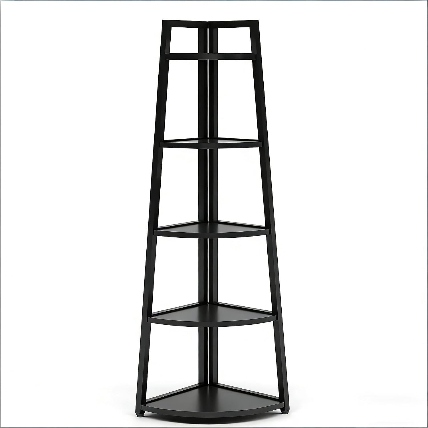 BIGTO Tall Ladder Display Shelf 16.55"*15"*69.3", Black Metal Corner 5-Tier Bookshelf Home Furniture