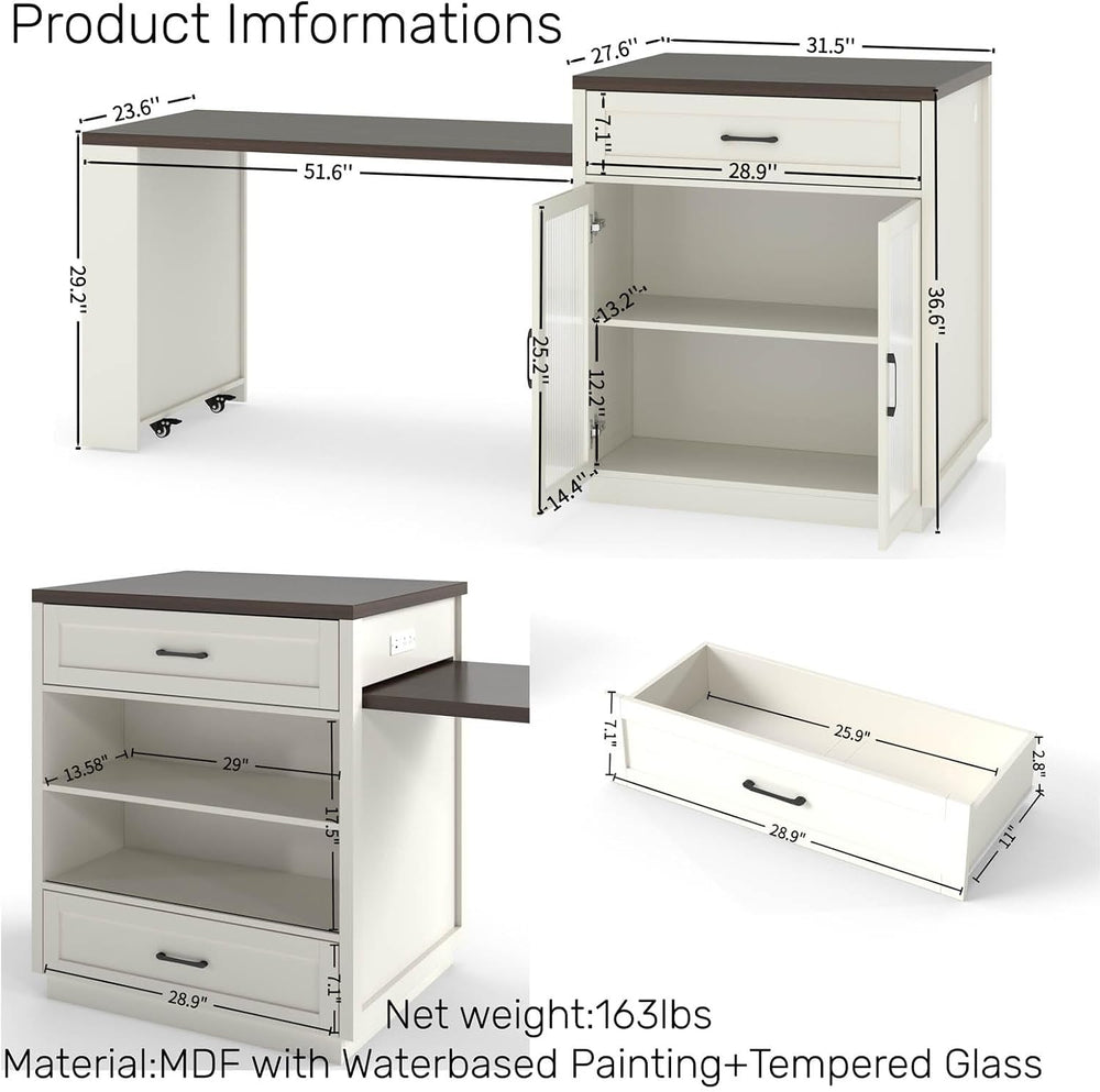 83'' Extendable Kitchen Island with Dining Table,2-in-1 Large Kitchen...