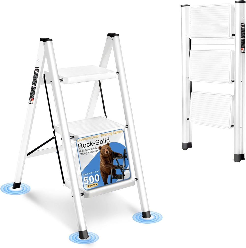 3 Step Ladder Folding Step Stool Sturdy Carbon Steel Frame