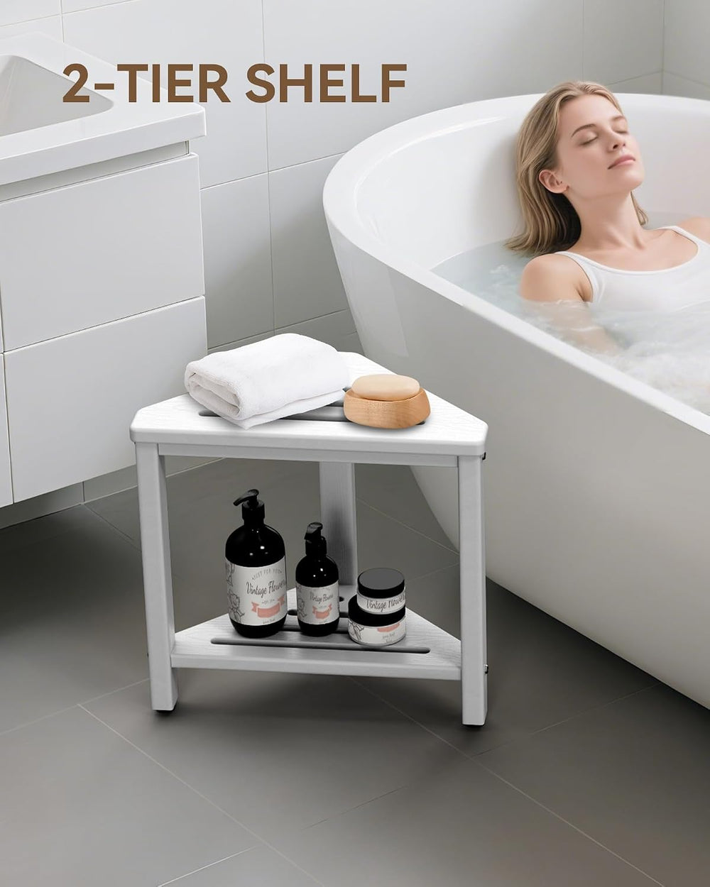 Shower Foot Rest 15in, HDPE Waterproof Shower Stool for Inside Shower, Corner...