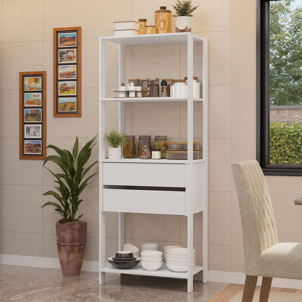 Madesa Kitchen Pantry Storage Rack 27" L with 2 Drawers and Open Shelves...
