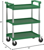 Green Utility/Bussing Cart with Three Shelves - 32" x 16"