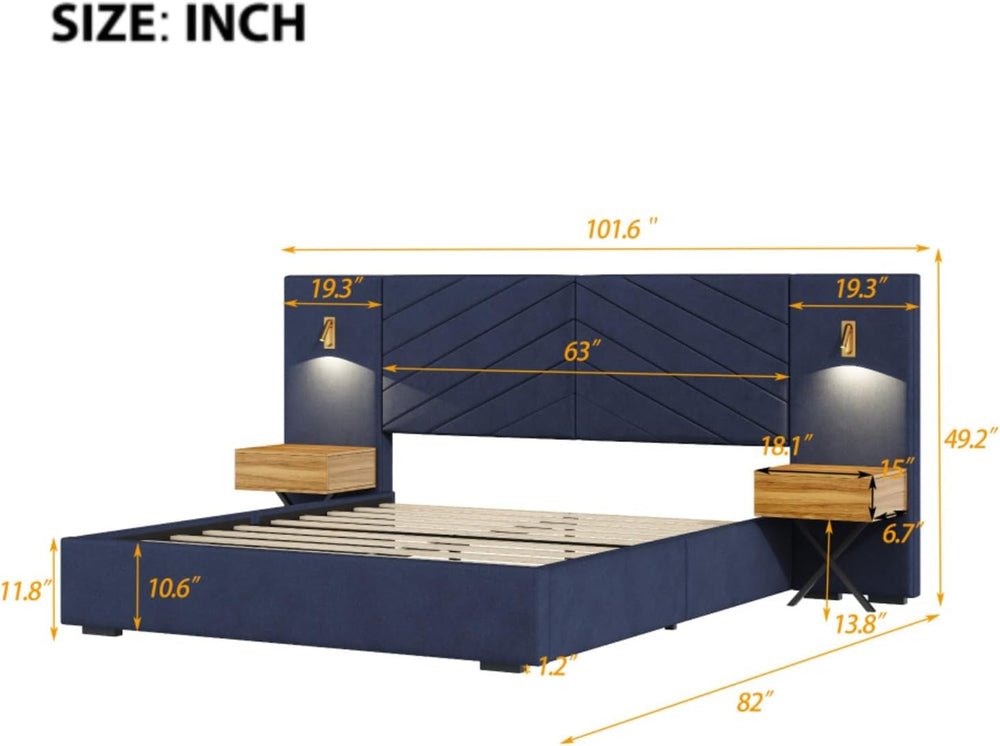 Hassyee Queen/King Size Upholstered Platform Bed Frame with Wingback Headboar...
