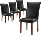 Stylish Dining Chairs Set of 4, Upholstered Parsons Dining Room Chair with Nailhead Trim, Kitchen Room Chair with Thick Cushions and Wood Legs, Nailhead Trim, Black Leather