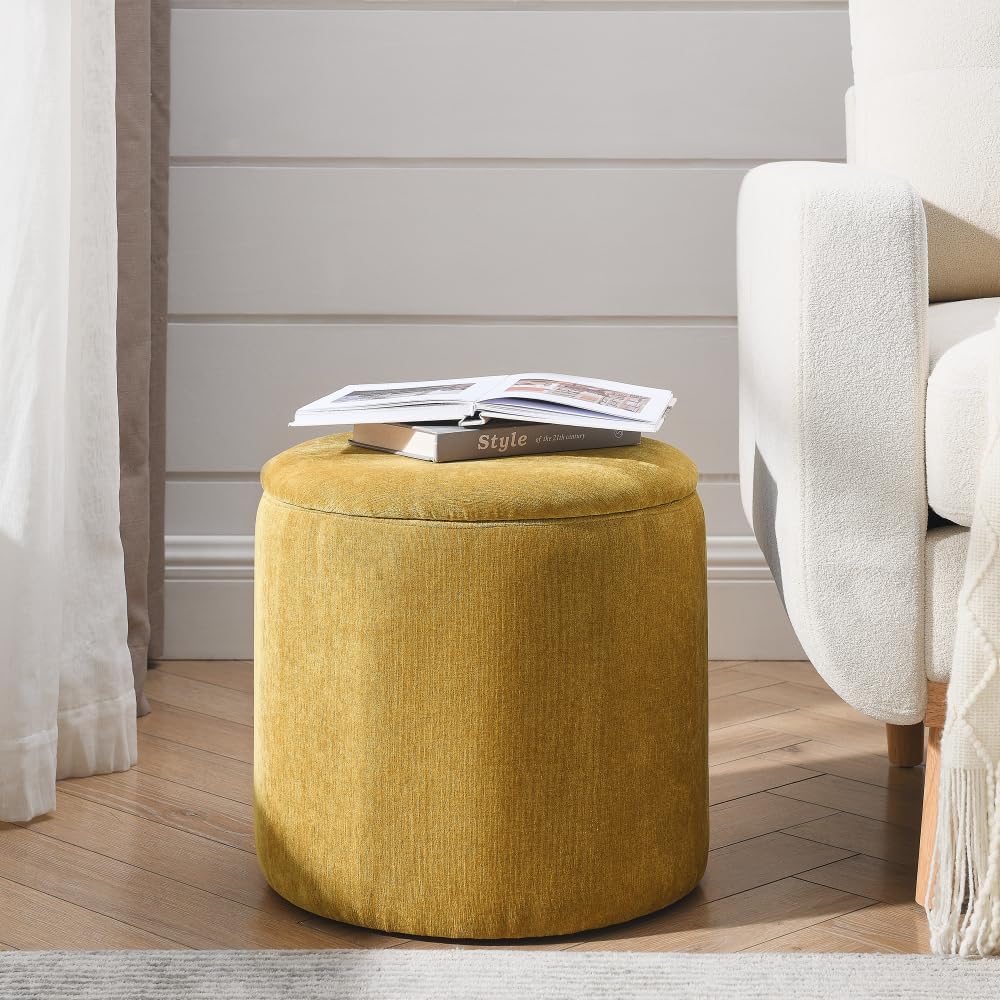 2-Piece Set Round Chenille Storage Ottoman, Equipped with a Drum Shaped Small...