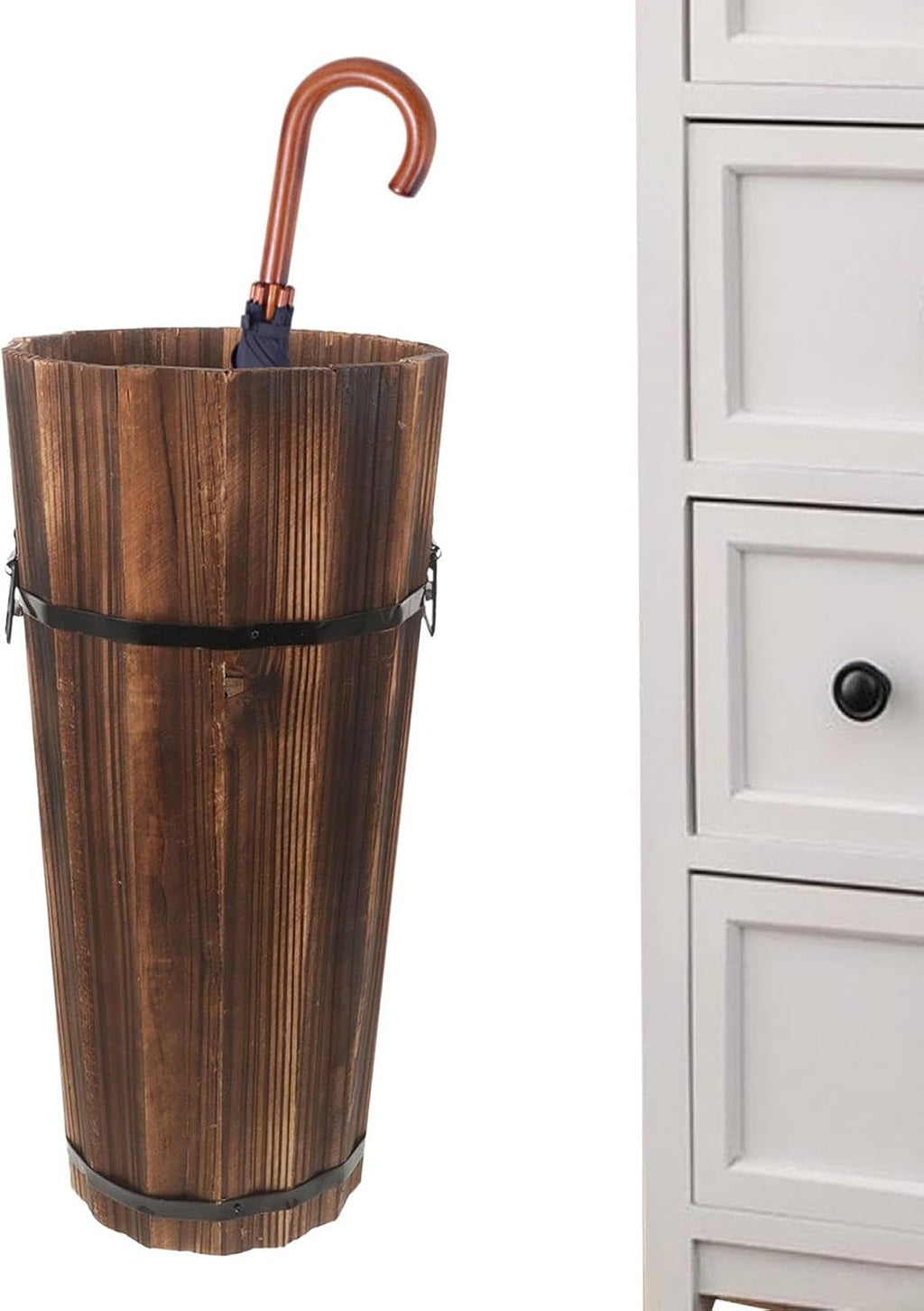 Wooden Umbrella Stand – Multi Functional Storage Box, Cane Holder, Divider Organizer | Compact Foyer Shelf, Elegant Wood Construction for Home Entryway Storage and Decor
