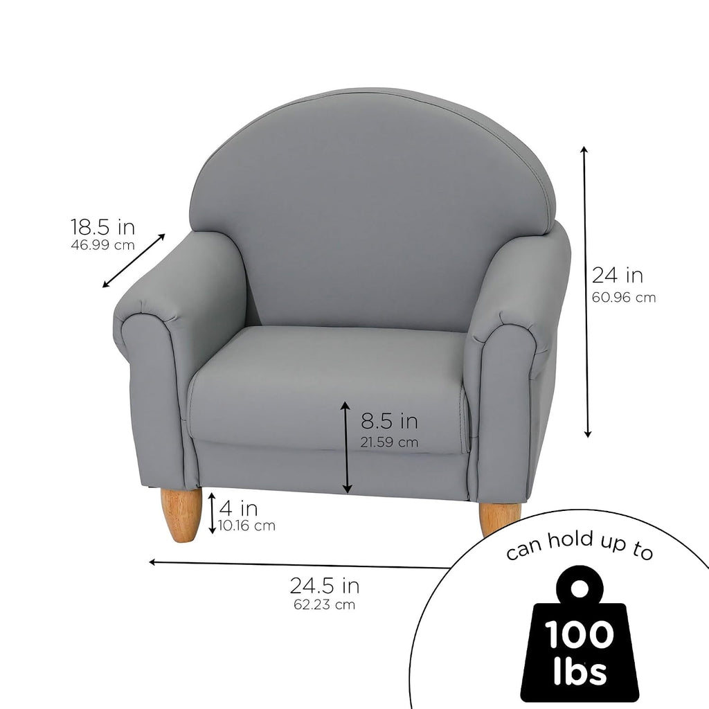 Children's Factory Upholstered Toddler Chair for Classroom, Chair, Gray | 2-in-1 Adjustible Height, Water-Resistant Vegan Leather Kids Chair, Flexible Seating Classroom Furniture, includes 4" Legs