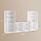 TUSY 71" TV Stand Storage Set - 2 Tall Bookcases & 2 Side Cabinets, Media Console with Glass & Wood Doors, Entertainment Center with Drawers, Tall Media Console for Living Room (White, ACCA)