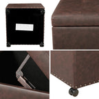Leather Ottoman with Storage,Square Ottomans Foot Rest with Hinged Lid & Solid Wood Legs Upholstered Cube Footstool Hidden Storage for Living Room, Bedroom(Brown)