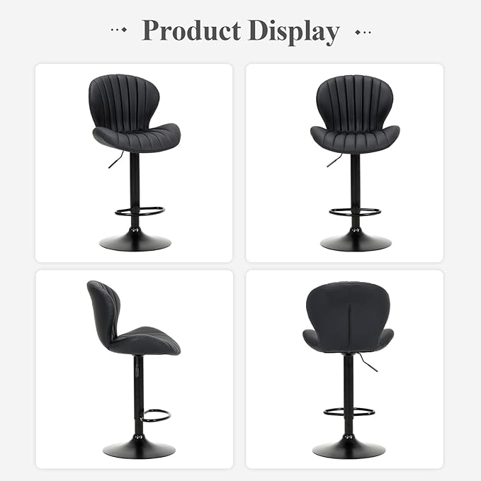 COLAMY Bar Stools Set of 4, Modern Swivel Bar Chairs, Adjustable Faux Leather Upholstered Barstools Counter Height with High Backrest for Bar, Kitchen Island, Dining Room, Black