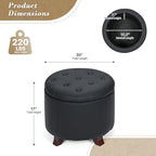 Athena Collection 20 Inch Small Ottoman with Storage, Round PU Leather Storage Ottoman with Removable Lid, Stylish Footstool Foot Rest for Living Room, Bedroom, Dorm, Black
