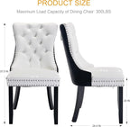 Dining Chairs Set of 2, Upholstered Tufted Dining Room Chairs with High Back, Nailhead Trim and Solid Wood Legs, Modern Dining Chair for Dining Room, White Pu Leather Splicing Black Velvet