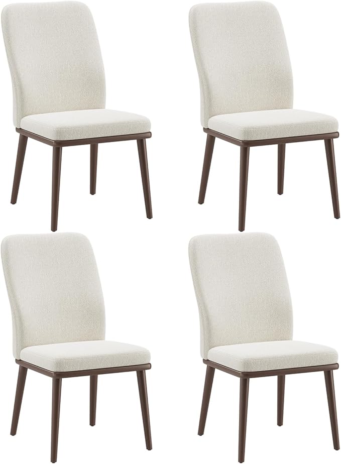 Stylish Dining Chairs Set of 4, Upholstered Parsons Dining Room Chair with Nailhead Trim, Kitchen Room Chair with Thick Cushions and Wood Legs, Modern Contemporary, Beige