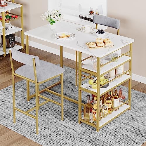 Dining Table Set for 2 with 3 Storage Shelves, 3-Piece Counter Height Kitchen...