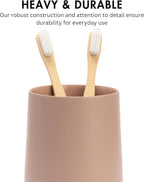 Matte Dusty Pink/Mauve Toothbrush and Toothpaste Holder and Cup for Bathroom Vanity and Countertop, Round Organizer for Electric Toothbrushes, Floss, Razors, Cotton, and Mouthwash