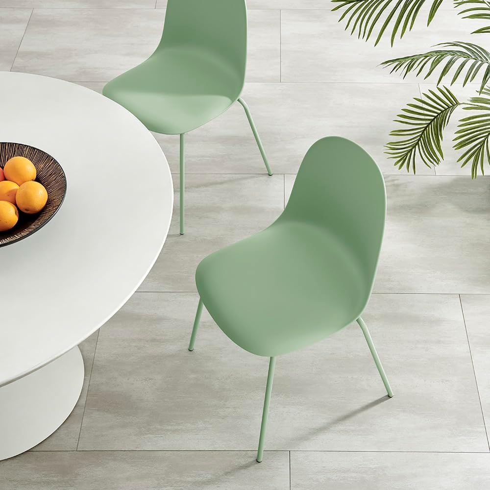 Green Dining Chairs Set of 4, Plastic Stackable Kitchen Chairs, Classic Indoo...