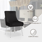 Velvet Dining Chairs Set of 4 with Silver Metal Legs, Modern Upholstered Kitchen Chair with Pull Handle & Pleated Back, Mid Century Accent Chair for Vanity,Dining,Kitchen,Living Room, Black