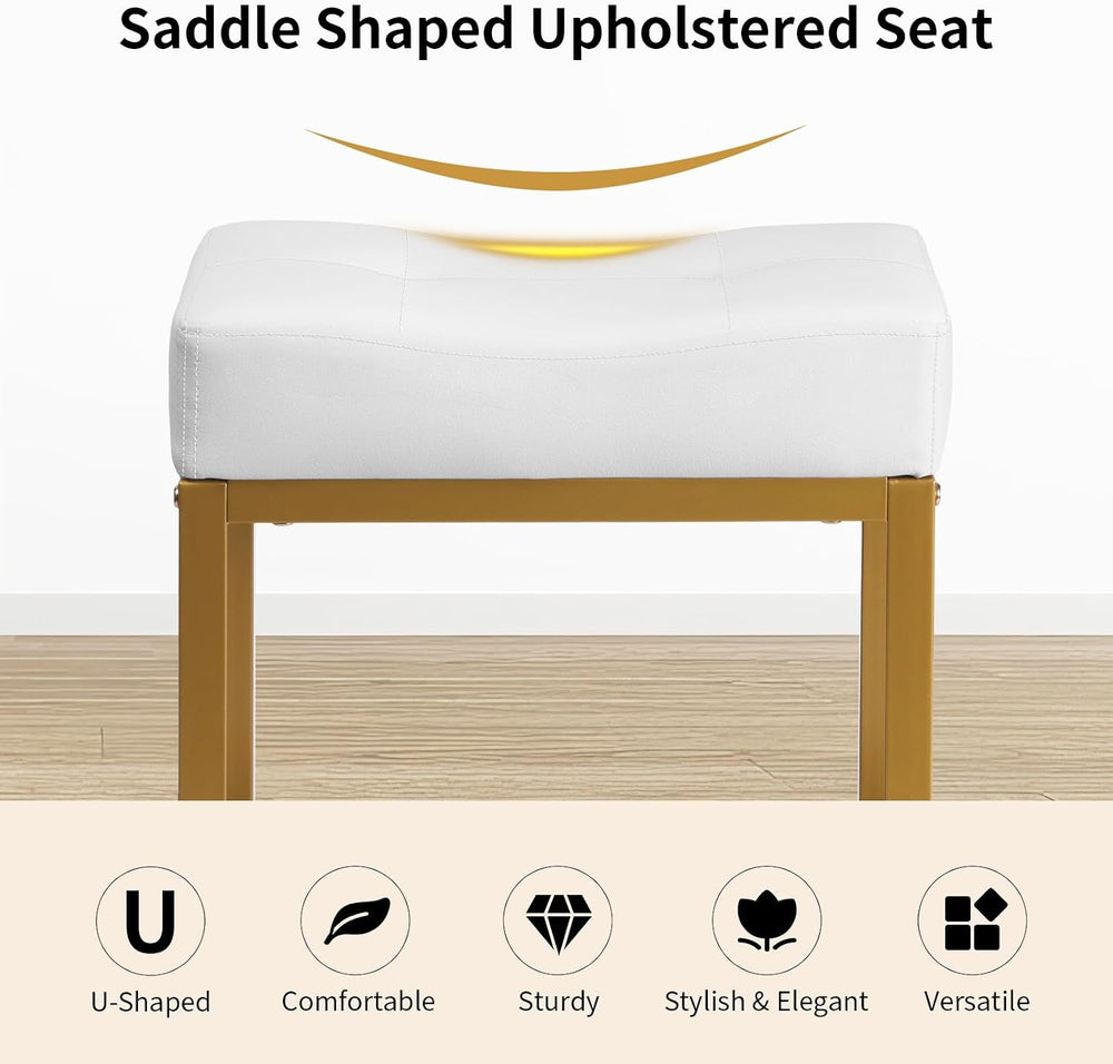 Saddle Seat Vanity Stool, Makeup Stool Chair with Metal Leg, U-Shaped PU Leat...