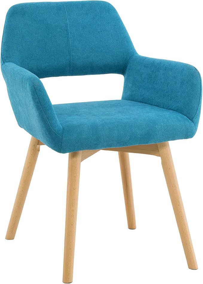 Desk Chair No Wheels Vanity Chair Comfy Accent Chair for Living Dining Room Bedroom Home Office Mid Century Modern Upholstered Armchair Sofa Chair (Teal, 1)