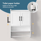 Bathroom Wall Cabinet with Door, Over The Toilet Wood Hanging Medicine Cabinets with DIY Lighting for Laundry Room Kitchen Storage