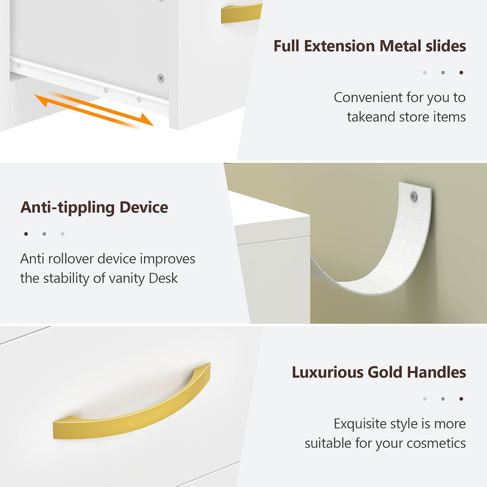 Vanity Desk with Mirror and Lights, 360° Rotating Shelves, 7 Drawers | White ...