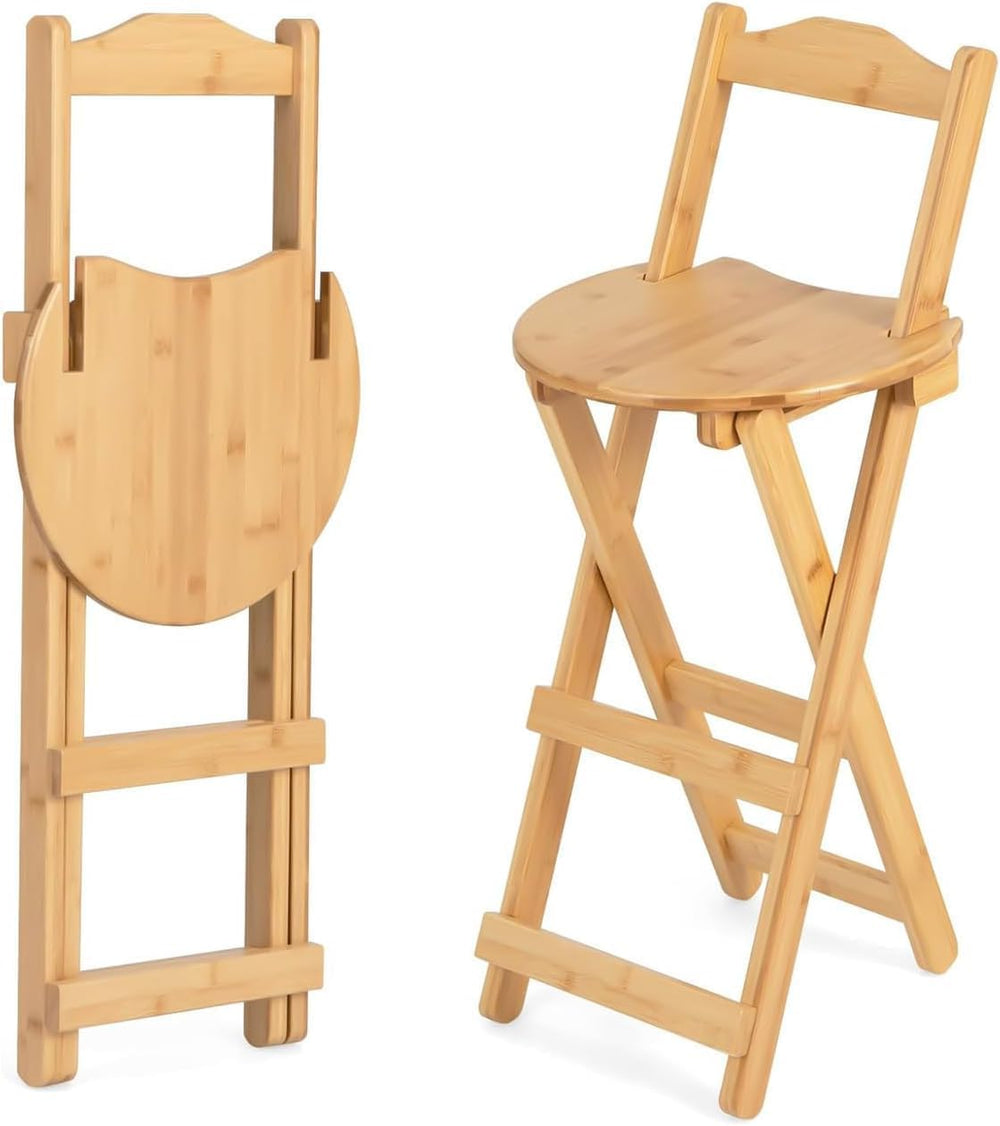 Foldable Bar Stool, 24.8 Inch Height Portable Wooden Bar Stool, Folding Kitch...