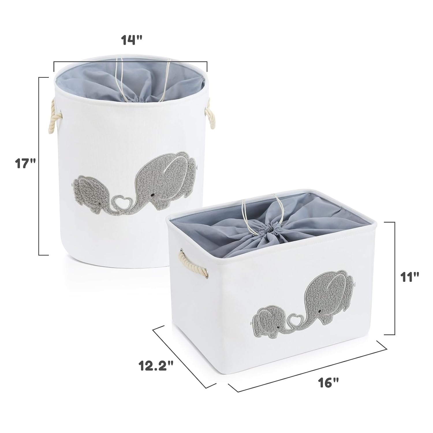 I nylon 2-Pack Storage Baskets, Nursery Size, Hamper & Laundry, Mother Baby Gift, Elephant Decor