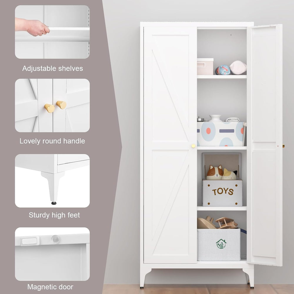 Metal 2 Doors Kitchen Pantry Cabinet with Adjustable Shelves 65 inch Tall Lar...