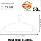 MIZGI Premium Clear Hangers (Pack of 50) Heavyduty-Acrylic No Shoulder Bump Suit Hangers - Space Saving Clothes Hangers,Rounded Hanger for Coat,Sweater,Jackets,Pants
