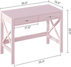 ChooChoo Computer Desk for Home Office, 39 Inches Writing Table with Drawers, Makeup Vanity Console Table, Pink