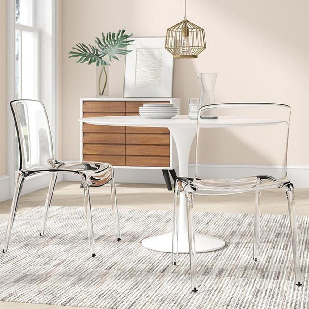 Etlegor Transparent Acrylic Dining Chair, Curved Backrest Kitchen Chairs Ladi...